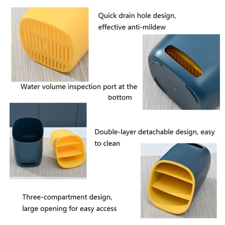 3 PCS Double-Layer Compartment Drain Chopstick Cage Multifunctional Kitchen Tableware Storage Box