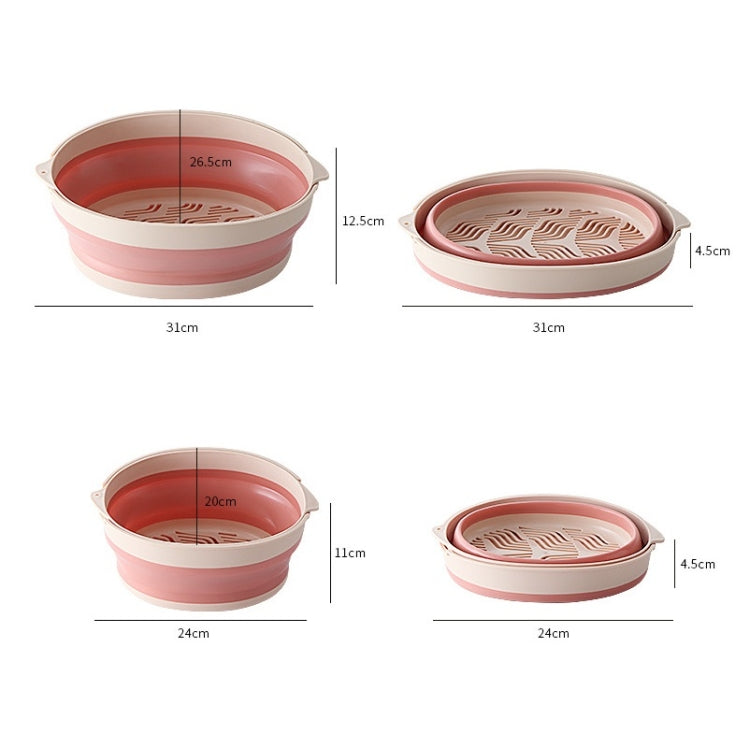 Double-Layer Folding High Temperature Resistant Drain Basket Multifunctional Kitchen Fruit & Vegetable Storage Basket Large (Pink)