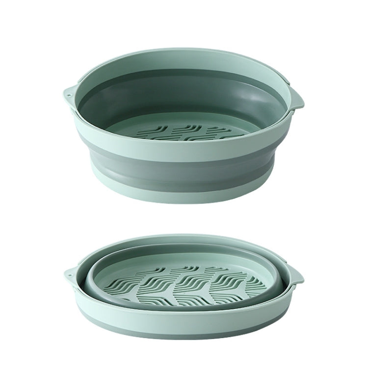 Double-Layer Folding High Temperature Resistant Drain Basket Multifunctional Kitchen Fruit & Vegetable Storage Basket Large (Green)