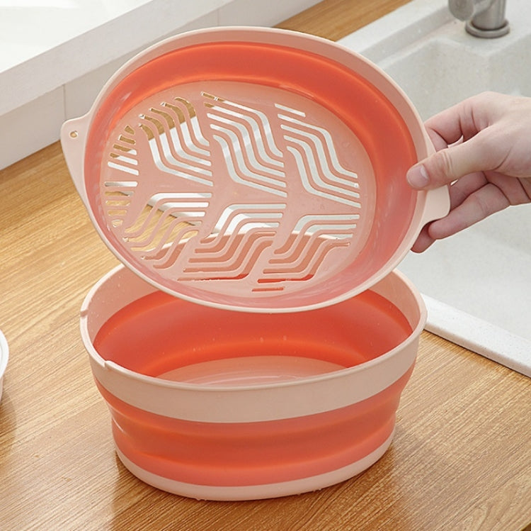 Double-Layer Folding High Temperature Resistant Drain Basket Multifunctional Kitchen Fruit & Vegetable Storage Basket Small (Pink)