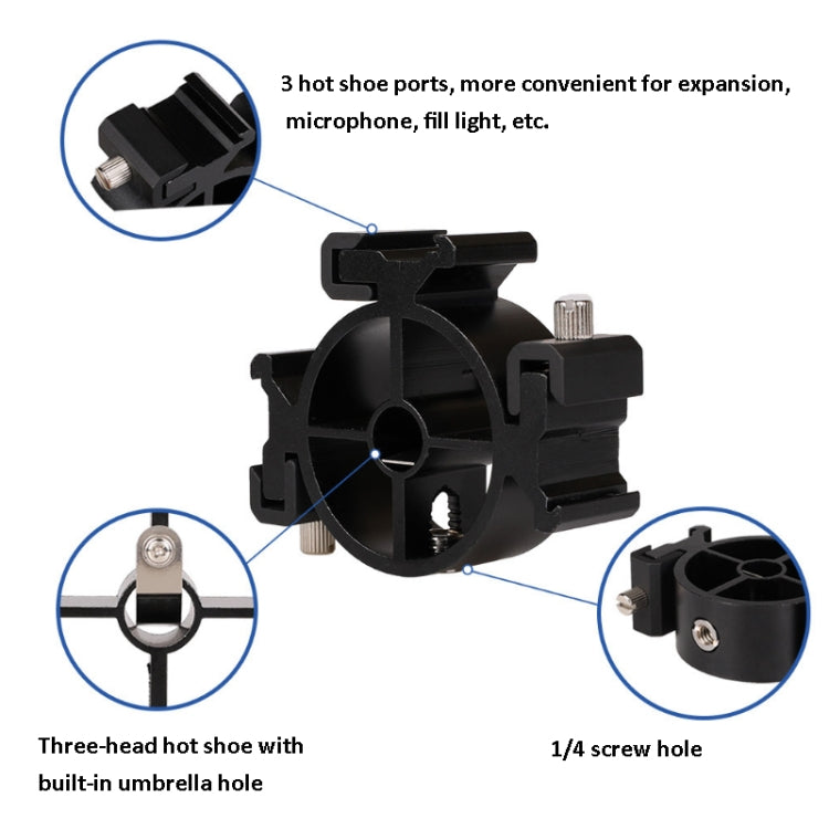 2 PCS Round Field 3 Triple Head Hot Shoe Mount Adapter Flash Holder Bracket Light Stand Holder