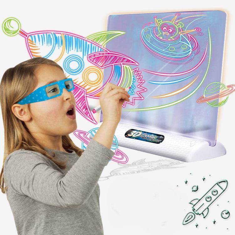 3D Fluorescent Drawing Board Magic Luminous Three-Dimensional Writing Board Graffiti Board Lighting Puzzle Children Drawing Board,Style: Medium  Drawing Board (Space Version)