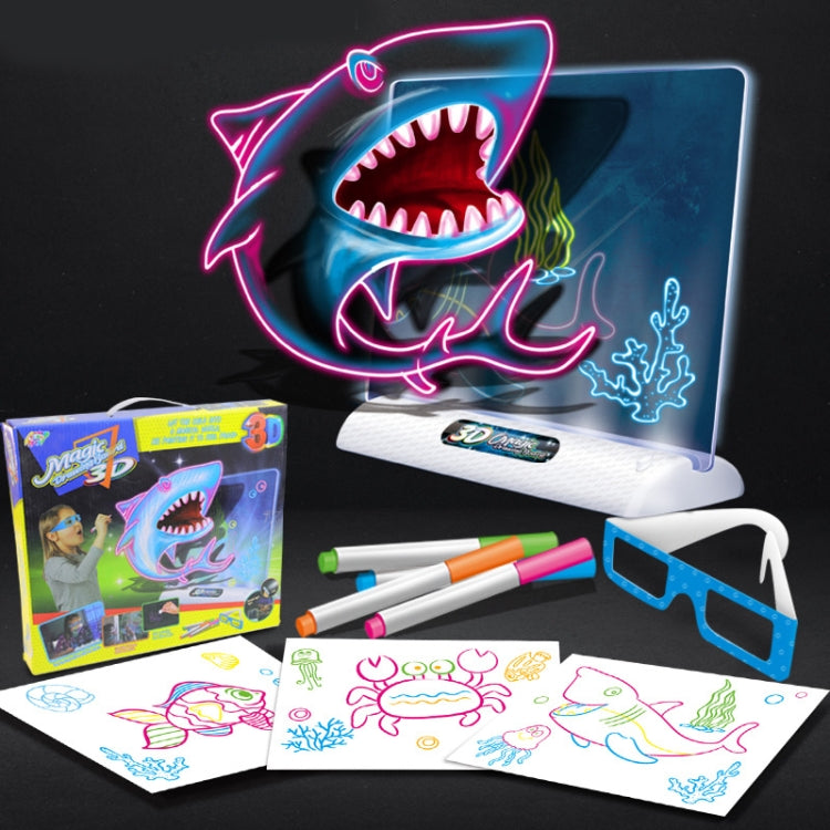 3D Fluorescent Drawing Board Magic Luminous Three-Dimensional Writing Board Graffiti Board Lighting Puzzle Children Drawing Board,Style: Large Drawing Board (Ocean Version)