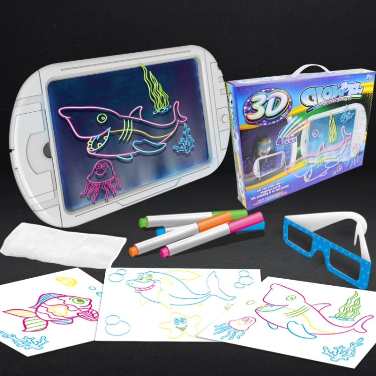 3D Fluorescent Drawing Board Magic Luminous Three-Dimensional Writing Board Graffiti Board Lighting Puzzle Children Drawing Board,Style: YM162(Ocean Version)