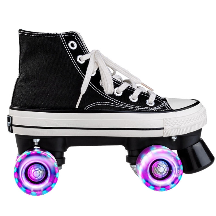 Flash Roller Skates Shoes Adult Children Four-Wheel Canvas Roller Skates Shoes Double Row Roller Skates Shoes, Size: 31