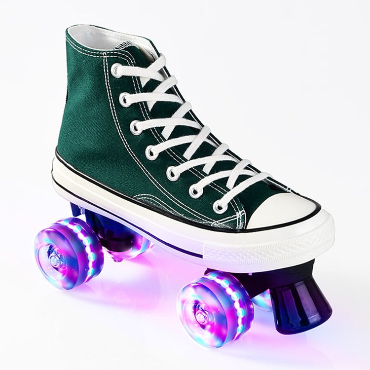 Flash Roller Skates Shoes Adult Children Four-Wheel Canvas Roller Skates Shoes Double Row Roller Skates Shoes, Size: 33