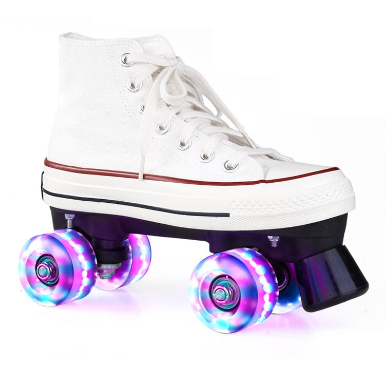 Flash Roller Skates Shoes Adult Children Four-Wheel Canvas Roller Skates Shoes Double Row Roller Skates Shoes, Size: 34