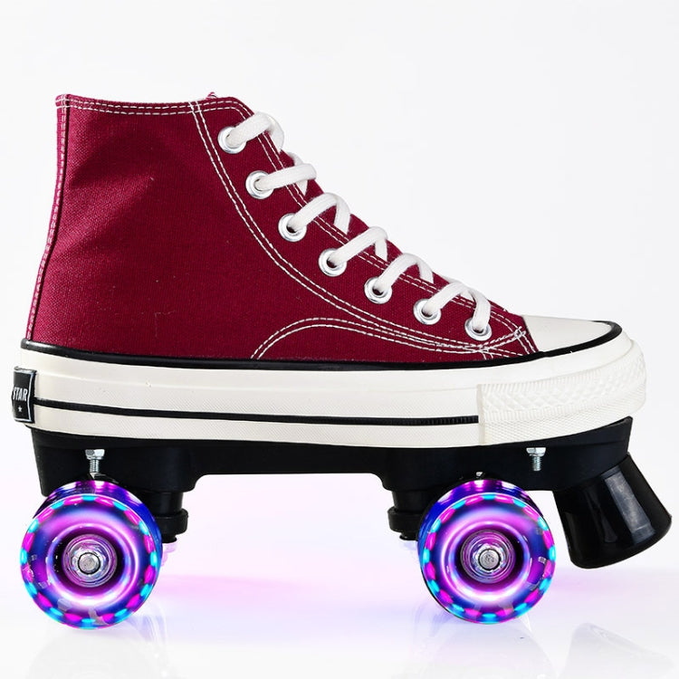 Flash Roller Skates Shoes Adult Children Four-Wheel Canvas Roller Skates Shoes Double Row Roller Skates Shoes, Size: 37