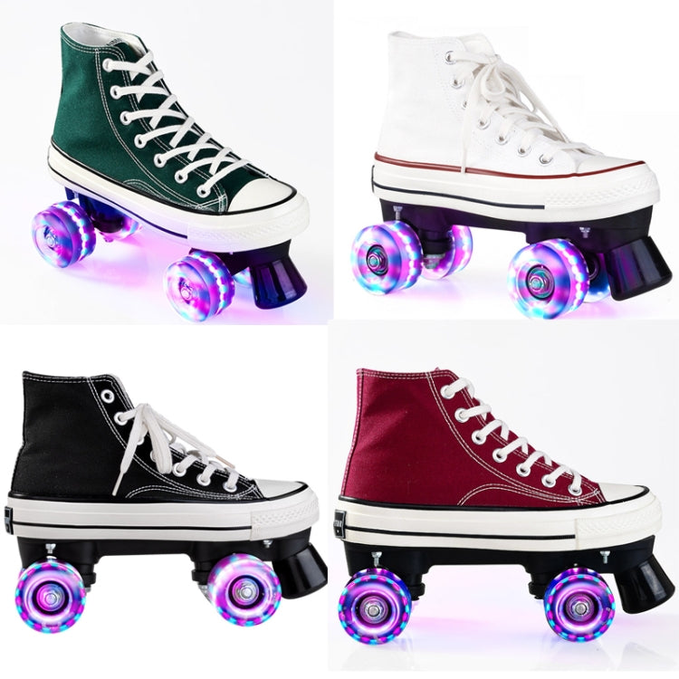 Flash Roller Skates Shoes Adult Children Four-Wheel Canvas Roller Skates Shoes Double Row Roller Skates Shoes, Size: 39
