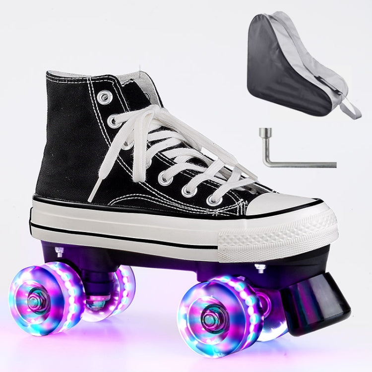 Flash Roller Skates Shoes Adult Children Four-Wheel Canvas Roller Skates Shoes Double Row Roller Skates Shoes, Size: 40