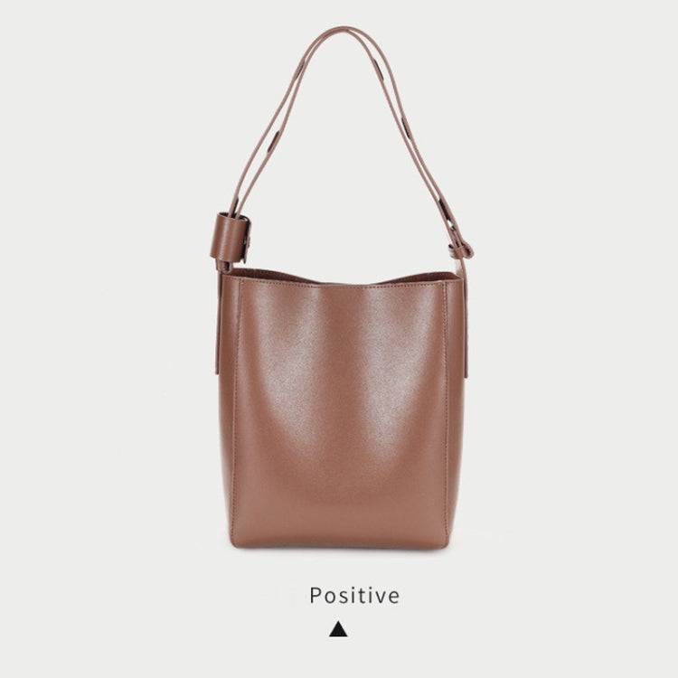 L8090 Bucket Bag Cowhide Shoulder Messenger Handbag For Ladies(Caramel Colour)