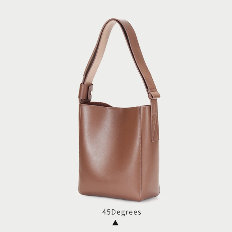 L8090 Bucket Bag Cowhide Shoulder Messenger Handbag For Ladies(Caramel Colour)