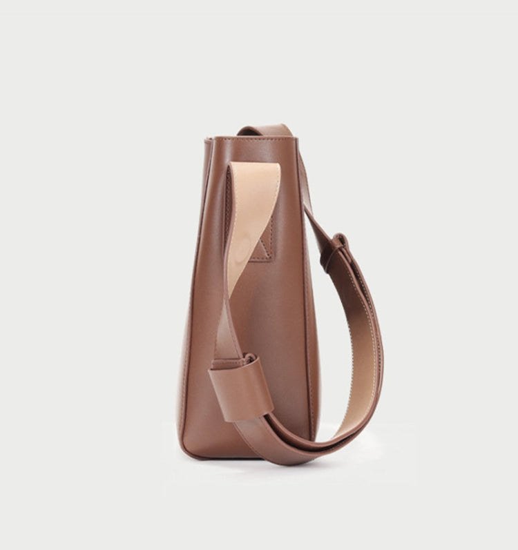 L8090 Bucket Bag Cowhide Shoulder Messenger Handbag For Ladies(Caramel Colour)