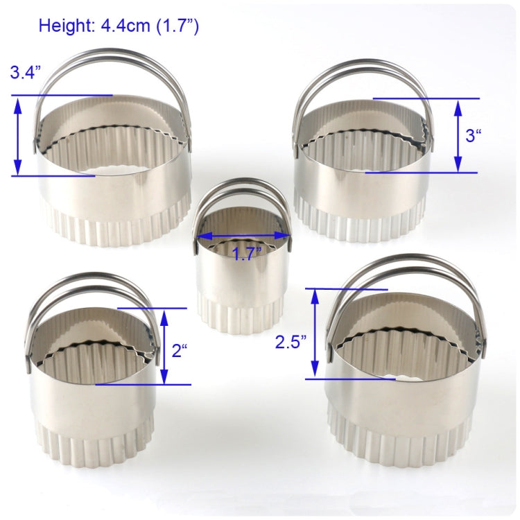 5 in 1 Stainless Steel Circular Wave Pattern Biscuit Cutter Set With Handle Fondant Tool Diameter: 8.5/7.5/6.3/5.3/4.3cm