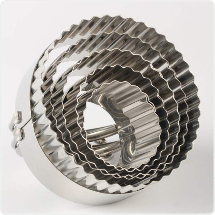5 in 1 Stainless Steel Circular Wave Pattern Biscuit Cutter Set With Handle Fondant Tool Diameter: 8.5/7.5/6.3/5.3/4.3cm