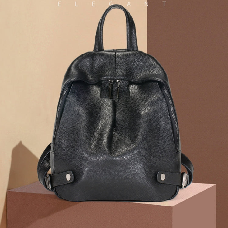 L6072-1 Ladies Cowhide All-match Backpack Leisure Travel Bag(Black)