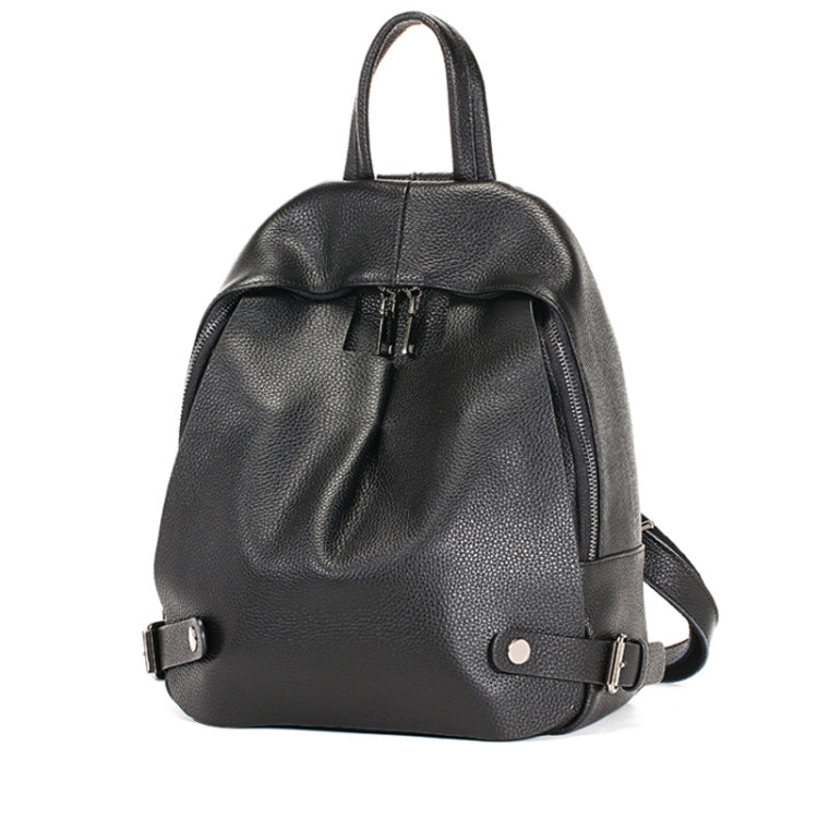 L6072-1 Ladies Cowhide All-match Backpack Leisure Travel Bag(Black)