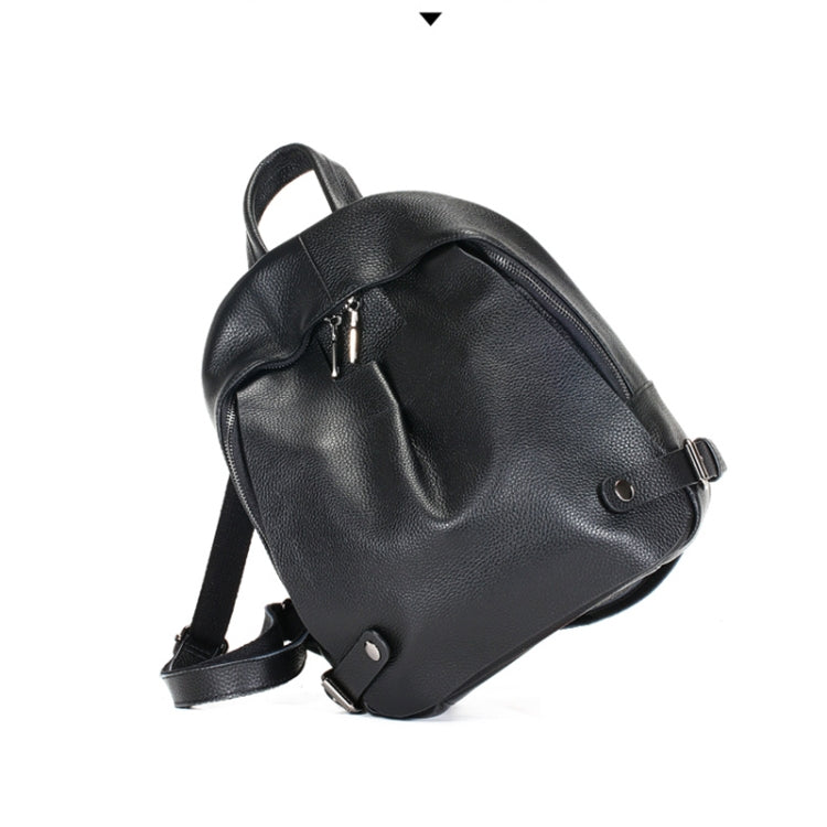 L6072-1 Ladies Cowhide All-match Backpack Leisure Travel Bag(Black)