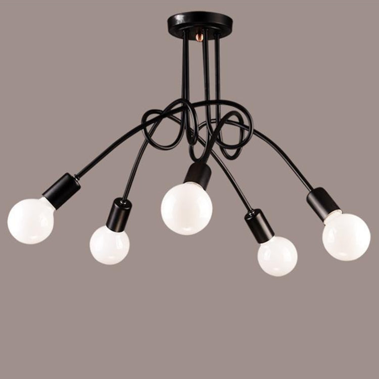 Five-headed Simple Creative Cafe Room Dining Room Bedroom Living Room Wrought Iron Pendant Lamp Ceiling Light with Milky White Dragon Ball Bubble LED