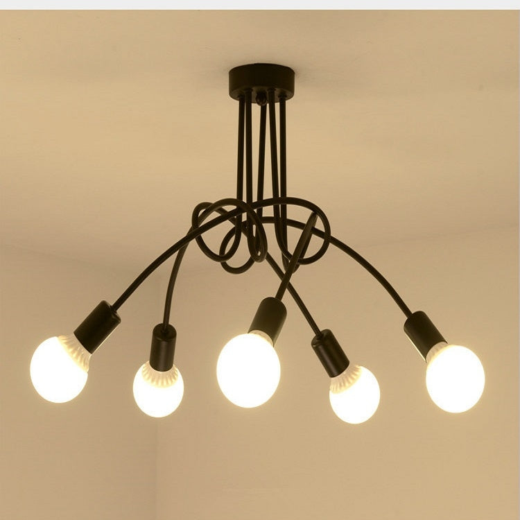 Five-headed Simple Creative Cafe Room Dining Room Bedroom Living Room Wrought Iron Pendant Lamp Ceiling Light with Milky White Dragon Ball Bubble LED