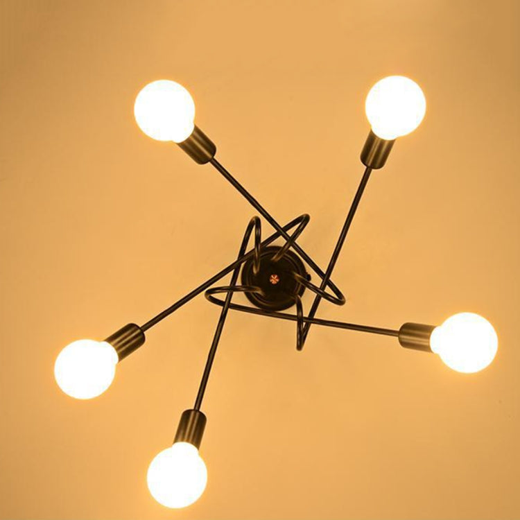 Five-headed Simple Creative Cafe Room Dining Room Bedroom Living Room Wrought Iron Pendant Lamp Ceiling Light with Milky White Dragon Ball Bubble LED