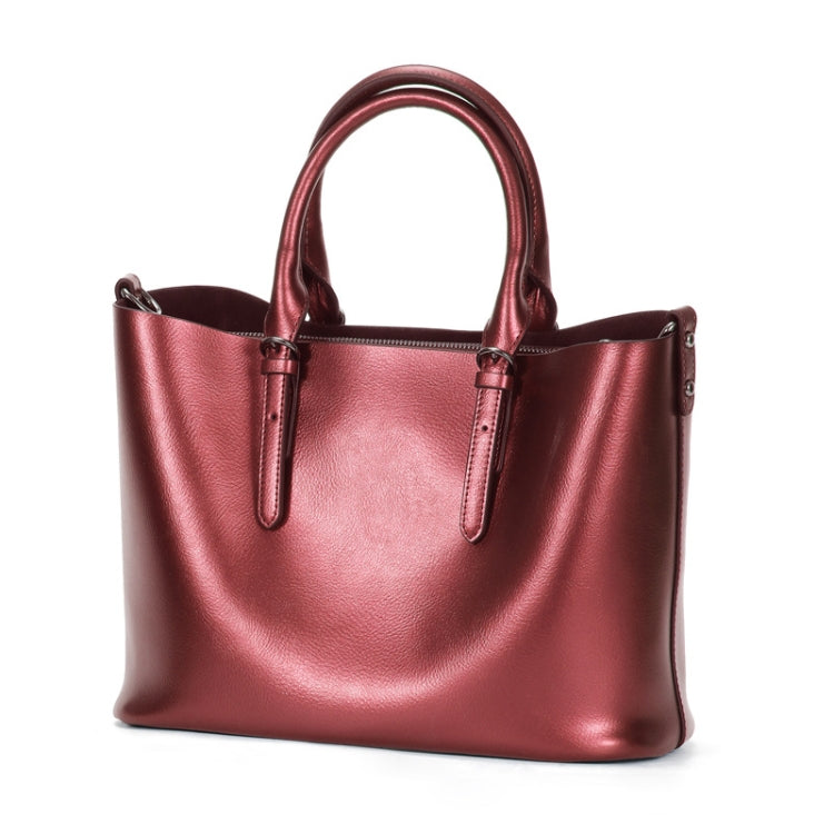 L5032 Large Capacity Messenger Women Bag Cowhide Commuter Tote Shoulder Bag, Colour: Red Wine