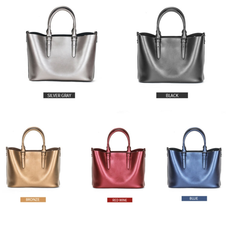 L5032 Large Capacity Messenger Women Bag Cowhide Commuter Tote Shoulder Bag, Colour: Red Wine