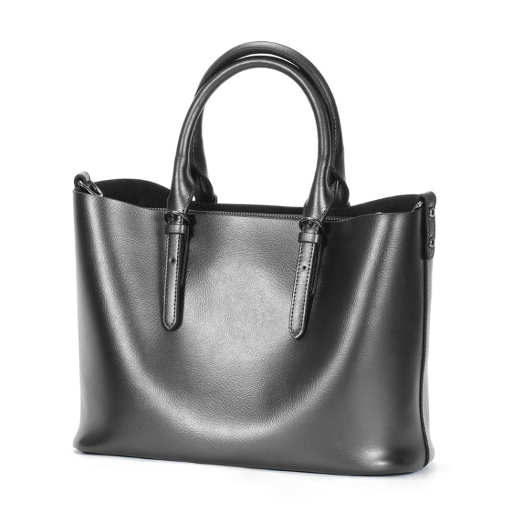 L5032 Large Capacity Messenger Women Bag Cowhide Commuter Tote Shoulder Bag, Colour: Charcoal Black