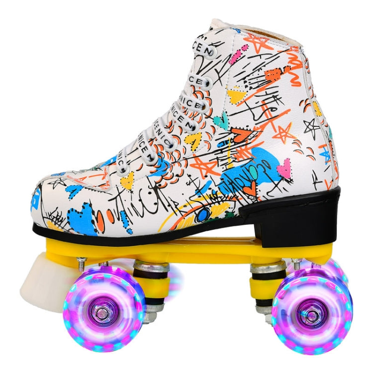 Adult Children Graffiti Roller Skates Shoes Double Row Four-Wheel Roller Skates Shoes, Size: 39