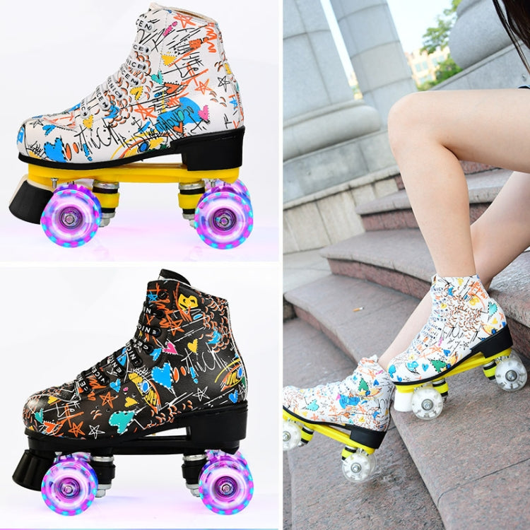 Adult Children Graffiti Roller Skates Shoes Double Row Four-Wheel Roller Skates Shoes, Size: 39