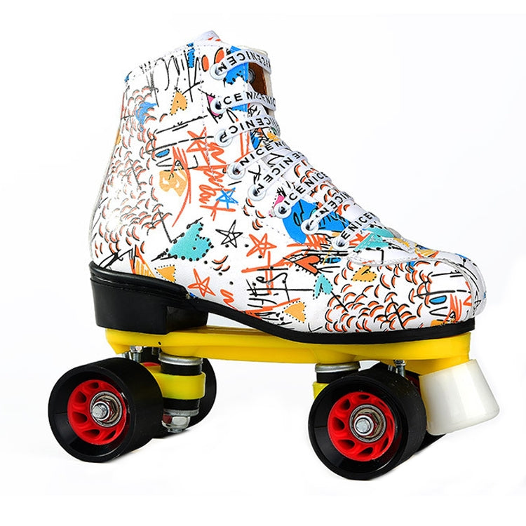 Adult Children Graffiti Roller Skates Shoes Double Row Four-Wheel Roller Skates Shoes, Size: 39