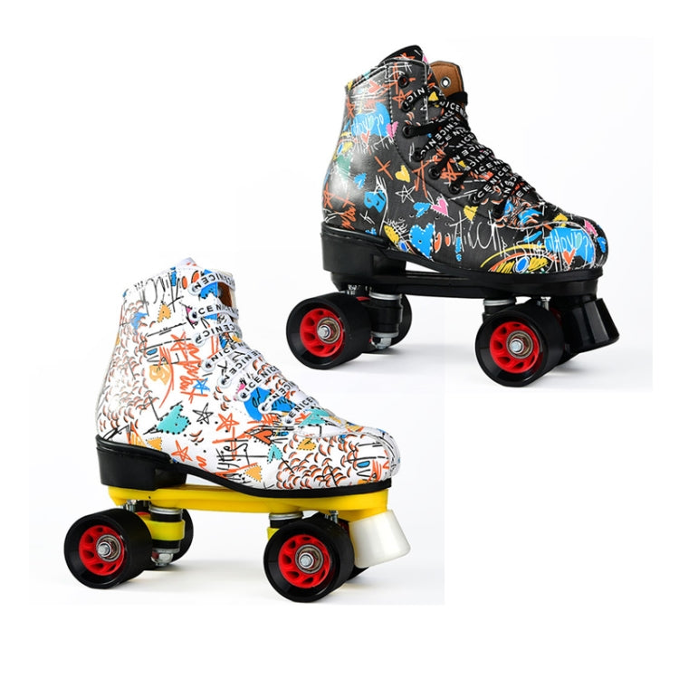 Adult Children Graffiti Roller Skates Shoes Double Row Four-Wheel Roller Skates Shoes, Size: 39