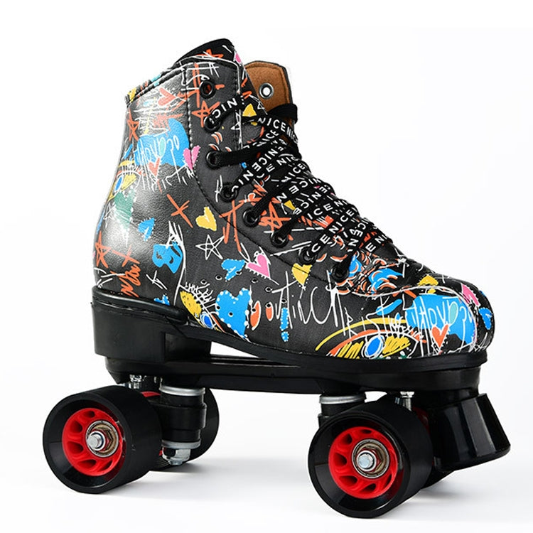 Adult Children Graffiti Roller Skates Shoes Double Row Four-Wheel Roller Skates Shoes, Size: 39