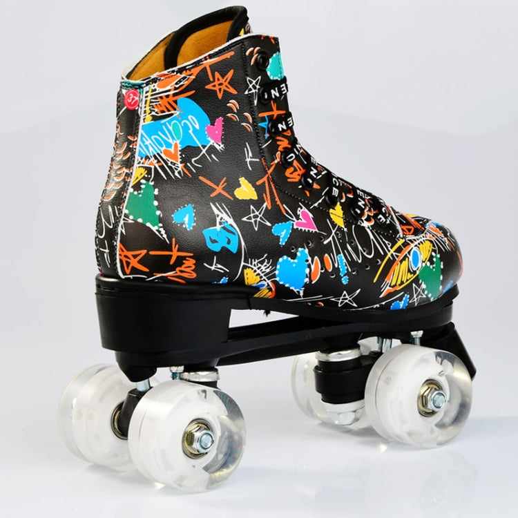Adult Children Graffiti Roller Skates Shoes Double Row Four-Wheel Roller Skates Shoes, Size: 39