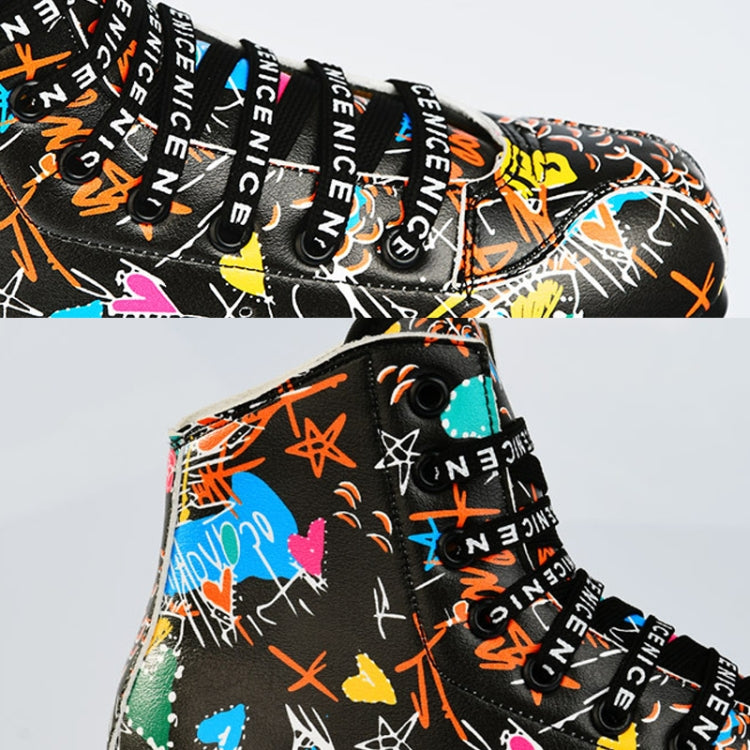 Adult Children Graffiti Roller Skates Shoes Double Row Four-Wheel Roller Skates Shoes, Size: 39