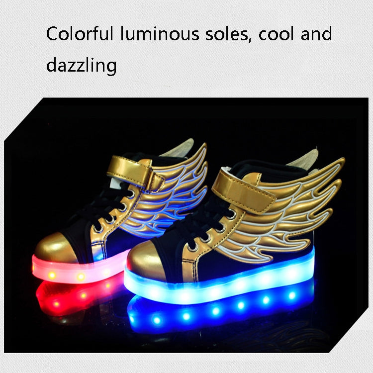 USB Charging Wings Colorful Luminous Shoes Flash Casual Kids Shoes, Size: 32(Black Gold)