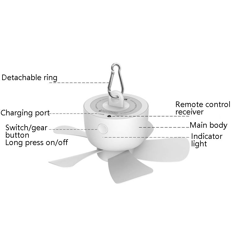 Mosquito Nets Camping Fan Dormitory Remote Control Mini Rechargeable USB Ceiling Fan(8000mAh White)