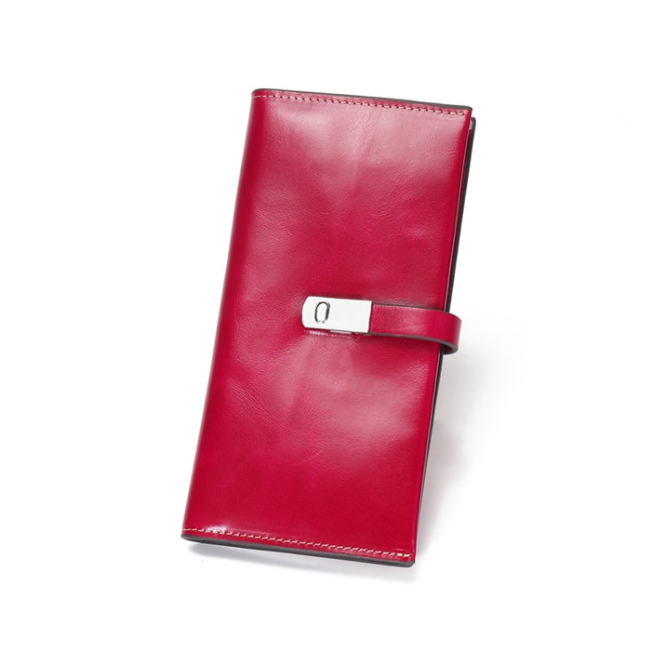 L1240-1 Women Clutch Bag Long Wallet First Layer Cowhide Multi-Card Mobile Phone Bag(Fuchsia)
