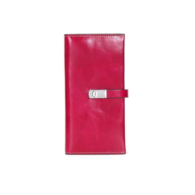 L1240-1 Women Clutch Bag Long Wallet First Layer Cowhide Multi-Card Mobile Phone Bag(Fuchsia)