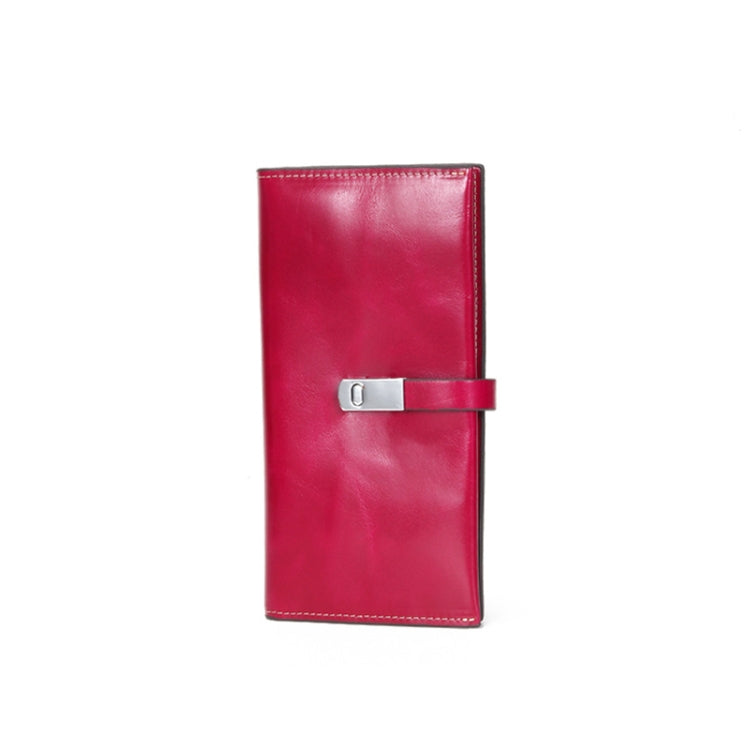 L1240-1 Women Clutch Bag Long Wallet First Layer Cowhide Multi-Card Mobile Phone Bag(Fuchsia)