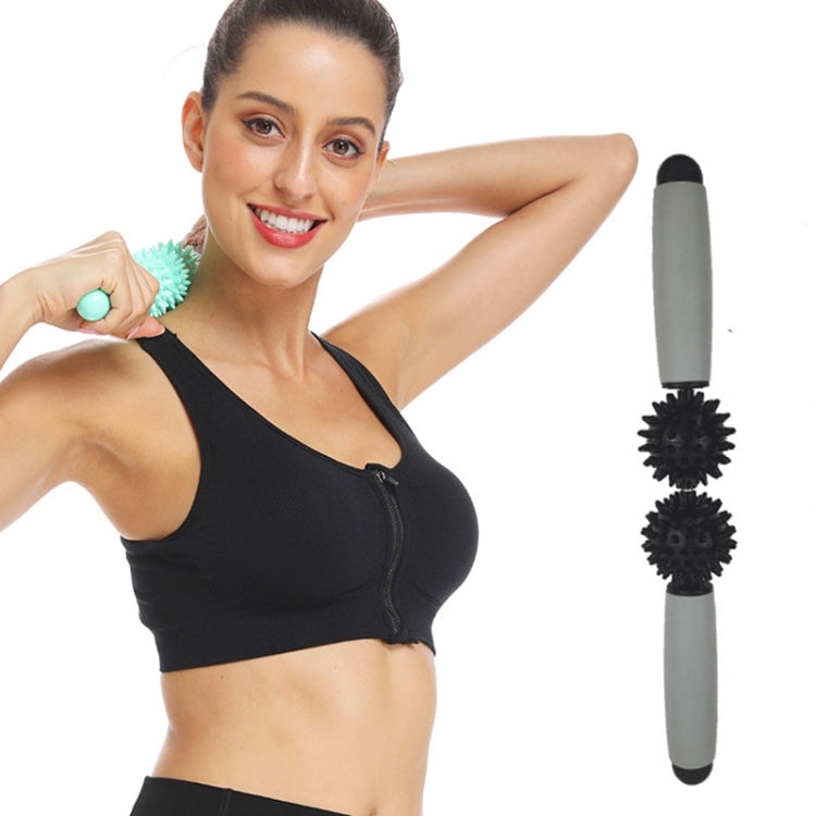 2 PCS 2-Ball Muscle Massage Relaxation Hedgehog Ball Yoga Stick Roller Stick
