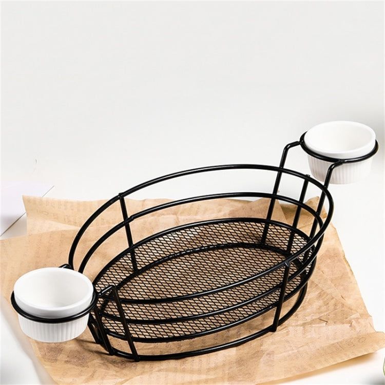 Wrought Iron Fruit Portable Storage Basket Bread French Fries Fried Snacks Portable Basket Double Cup Egg-shaped