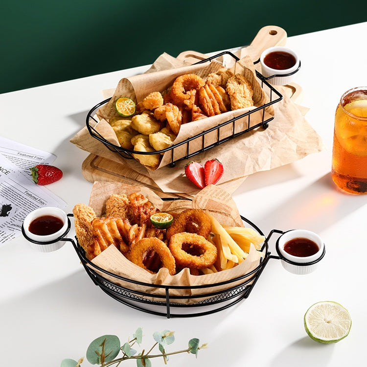 Wrought Iron Fruit Portable Storage Basket Bread French Fries Fried Snacks Portable Basket Double Cup Round
