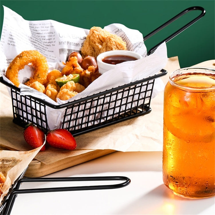 Wrought Iron Fruit Portable Storage Basket Bread French Fries Fried Snacks Portable Basket Black Iron + Beech Oval Handle