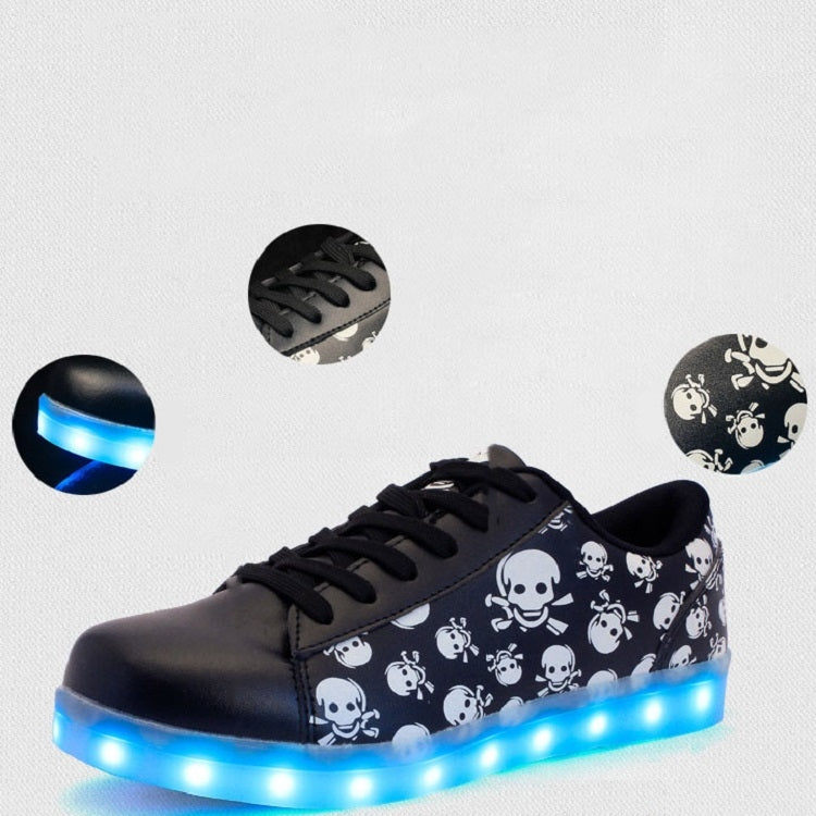 Skull Pattern USB Charging LED Flashing Shoes, Size: 36