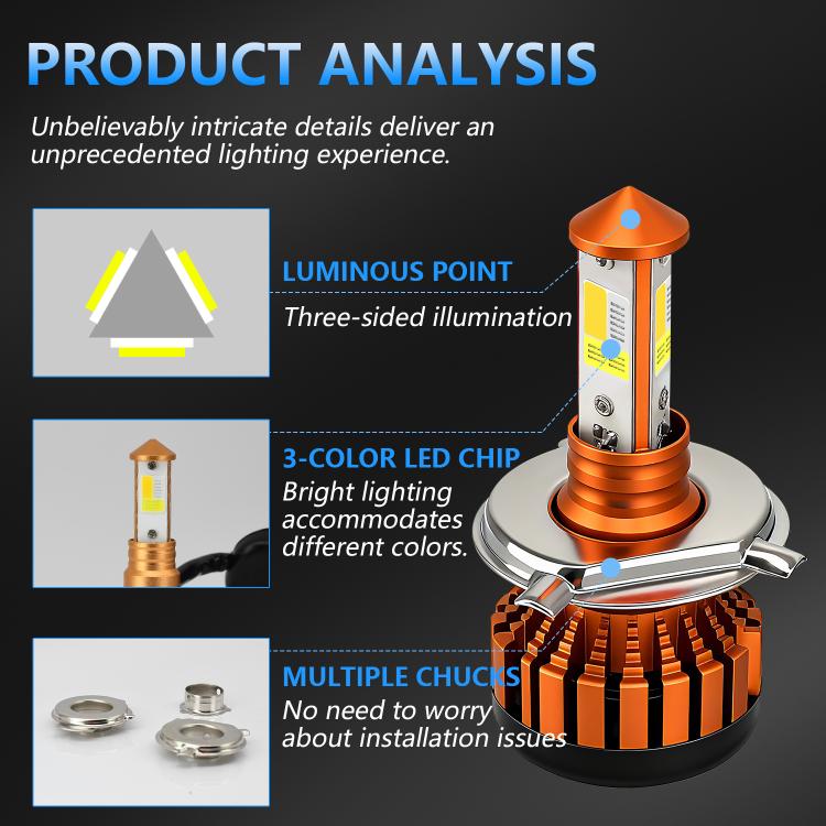 4-Pin Aluminum Alloy Heat Dissipating Motorcycle Three-Sided Headlight, Color: Three Colors