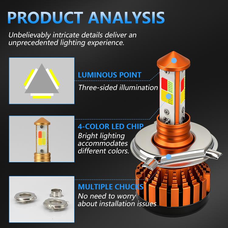 4-Pin Aluminum Alloy Heat Dissipating Motorcycle Three-Sided Headlight, Color: Four Colors