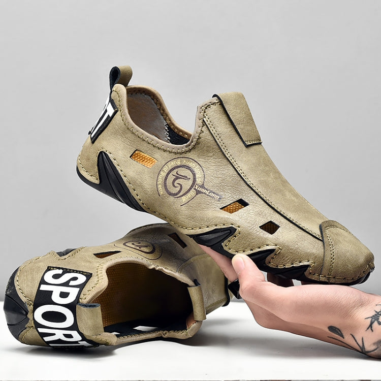 Men Sneakers Large Size Soft Sole Lazy Hollow Leather Shoes All-Match Peas Shoes, Size: 48