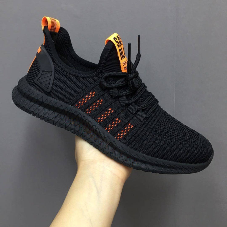 Men Casual Sports Shoes Breathable Mesh Outdoor Running Shoes, Size: 41(Black+Orange)