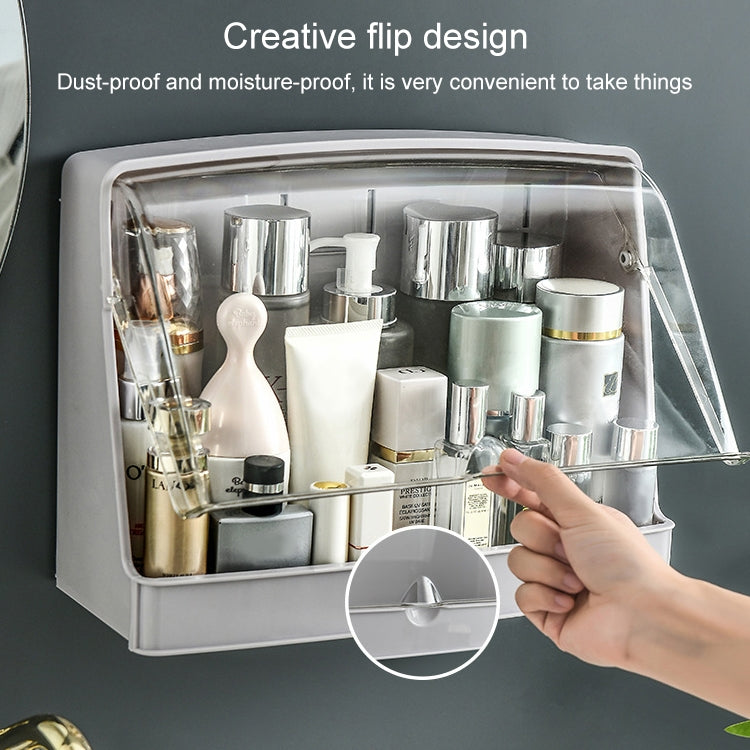 Wall-Mounted Transparent Cosmetic Storage Box Large-Capacity Bathroom And Kitchen Dustproof And Waterproof Flip Rack